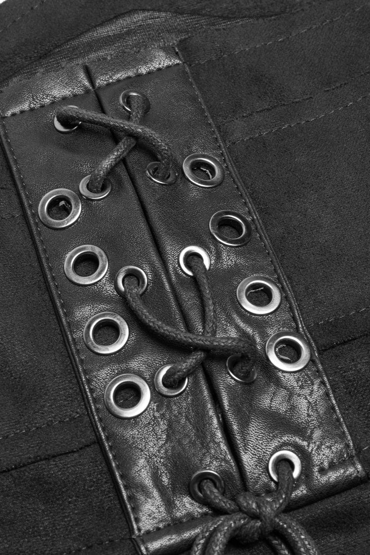Black Metal Buckle PU Leather Buckle Lace-Up Sheer Women's Steampunk Long Skirt - Product - 8