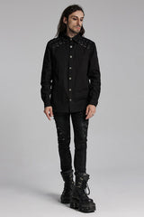 Black Lapel Collar Long Sleeves Rings Men's Punk Blouse - Product - 4