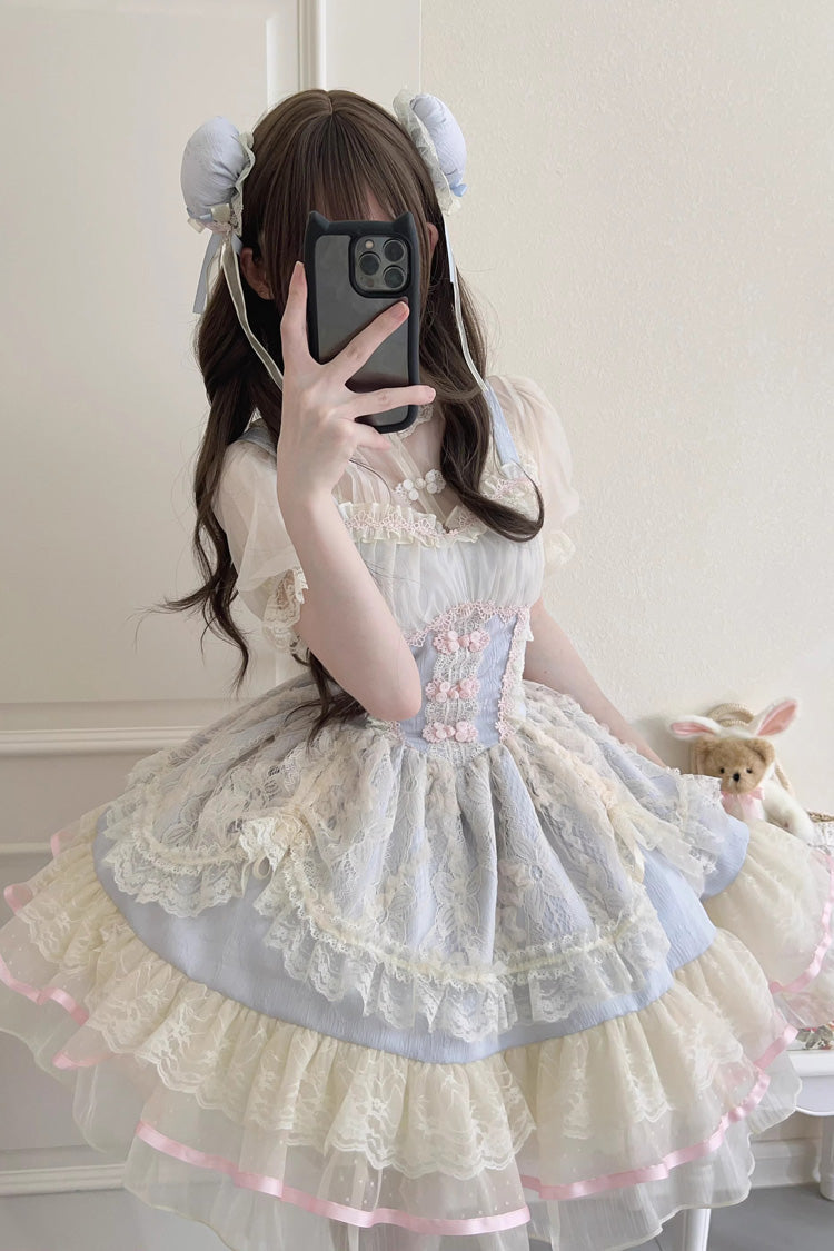 Flower Bud Halterneck Print Ruffle Lace Sweet Chinese Ballet Style Lolita Jsk Dress 3 Colors - Product - 6