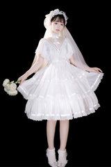 White Castle Night High Waisted Ruffled Hanayome Gothic Lolita Tiered Dress - Product - 3