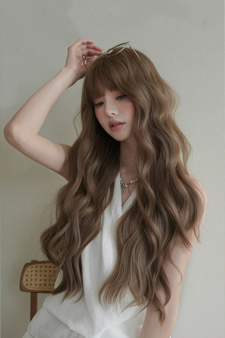 Soft Korean Natural Fluffy Air Bangs Romantic Long Wavy Daily Sweet Lolita Wig 2 Colors - Product - 4