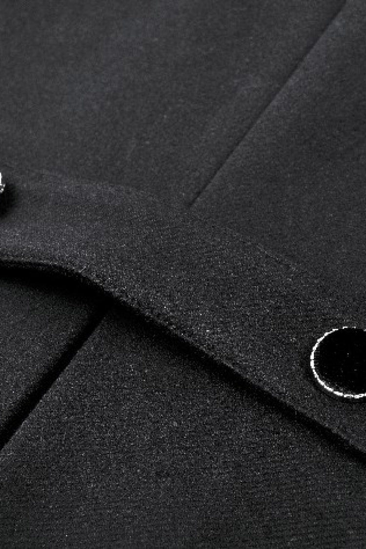 Black Long Sleeves Crescent Moon Bow Spliced Double-breasted Women's Gothic Coat with Cat Ear Hood - Product - 17