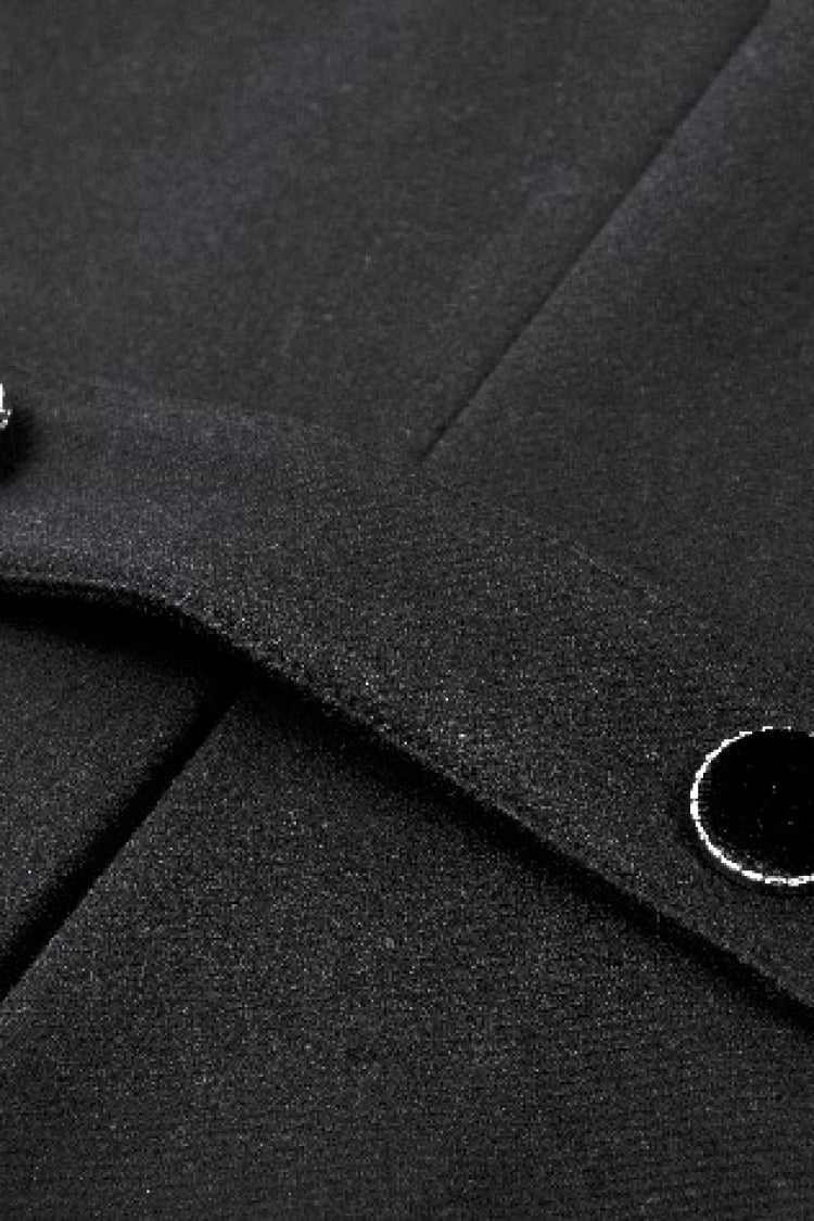 Black Long Sleeves Crescent Moon Bow Spliced Double-breasted Women's Gothic Coat with Cat Ear Hood - Product - 17