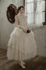 White [Dream by the Pillow] Triple-Layered Ruffled Bow Lace Sweet Elegant Lolita Dress - Product - 2