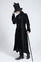 Black Lapel Collar Embroidery Zipper Men's Gothic Handsome Coat - Product - 7