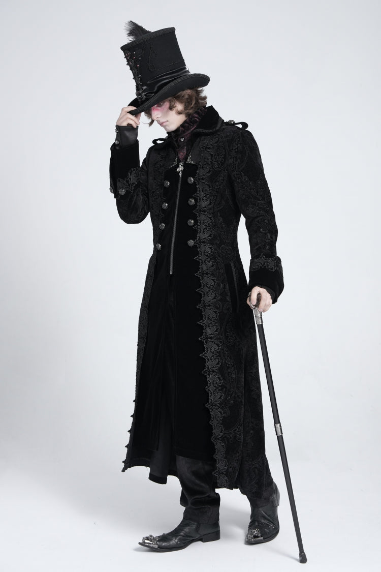 Black Lapel Collar Embroidery Zipper Men's Gothic Handsome Coat - Product - 7
