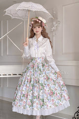 White [Afternoon Tea] Floral Printed Ruffled Sweet Lolita Skirt - White(Skirt) - 1