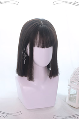 Natural Medium Short Straight Hair Gothic Lolita Wigs - Black - 2