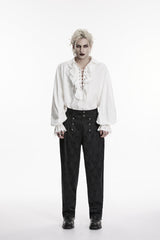 White Lapel Collar Long Lantern Sleeves Ruffled Lace-Up Women's Men's Gothic Luxurious Balletcore Shirt - Product - 2