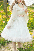 White Pearl Lace Lily Of The Valley Floral Embroidery Plus Size Sweet (Dress Only) front view