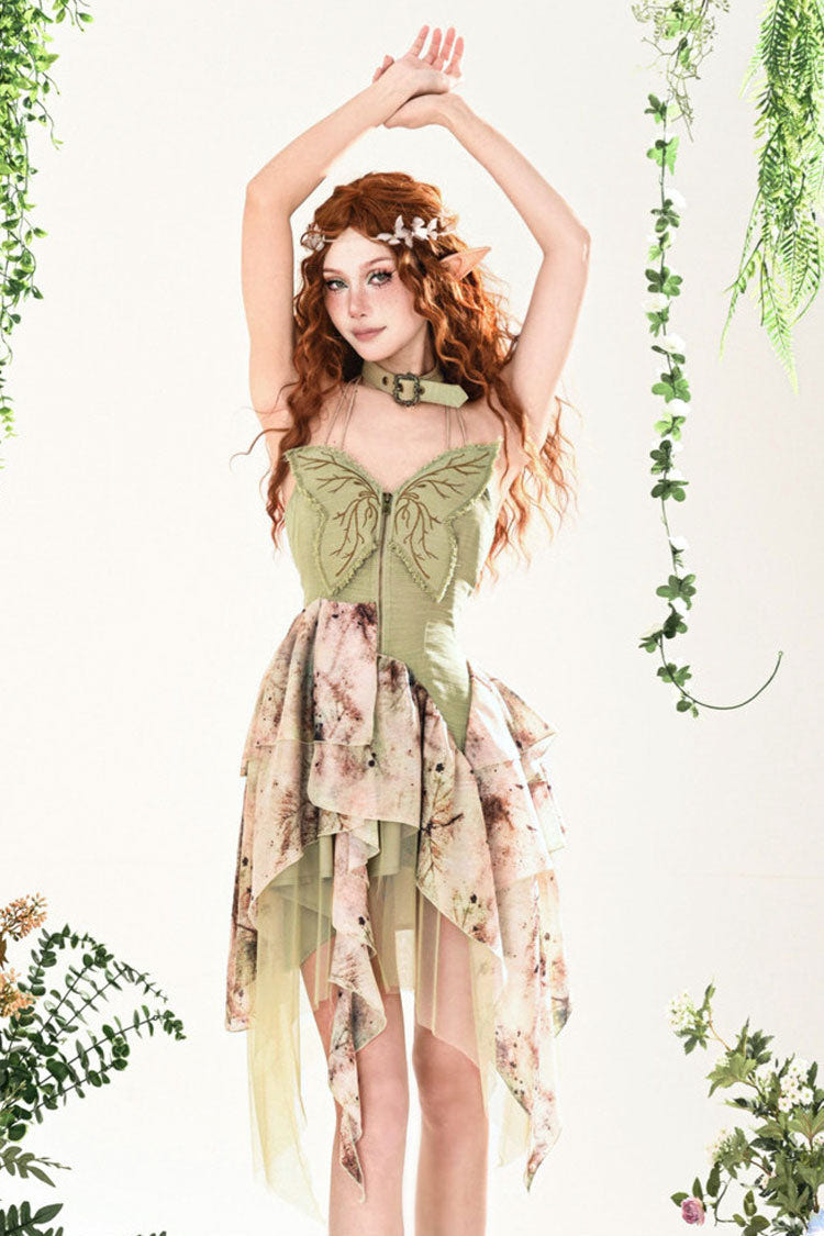 Green [Forest Wandering] 3D Butterfly Embroidery Lace Irregular Sweet Lolita Jsk Dress - Product - 10