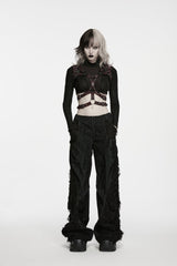 Black Patchwork Ripped Pleated Women's Punk Wide Leg Pants - Product - 3