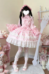 Pink [Love and Heart Flutter] Sleeveless Multi-Layered Ruffle Bowknot Lace Pearl Sweet Lolita Jsk Dress - Product - 2
