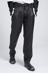 Black Floral Print Embroidery Men's Gothic Suit Pants - Product - 7