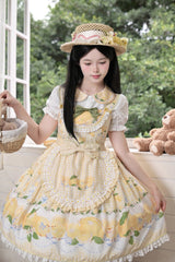 Yellow [Lemon Chicken] Print Ruffle Bowknot Lace Sweet Lolita Jsk Dress - Product - 12