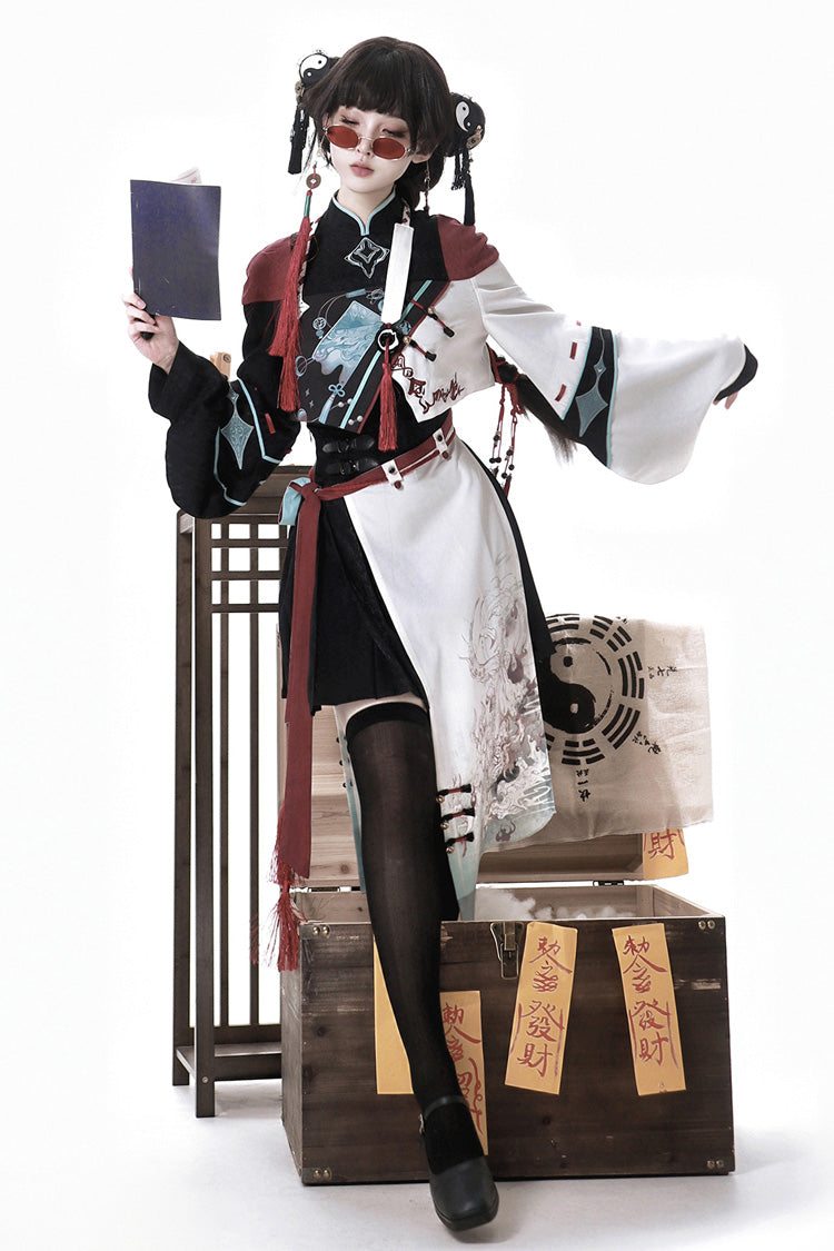 Multi-Color [Walking With The Demon] Print Asymmetric Gothic Chinese Style Ouji Lolita Skirt - Product - 6