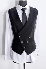 Black Sleeveless Ouji Gothic Lolita Waist-Cinching Vest with Silver Buttons - Product - 4