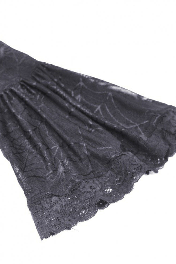 Black Long Puff Sleeves High Low Irregular Multi-Layered Lace Women's Gothic Velvet Dress - Product - 16