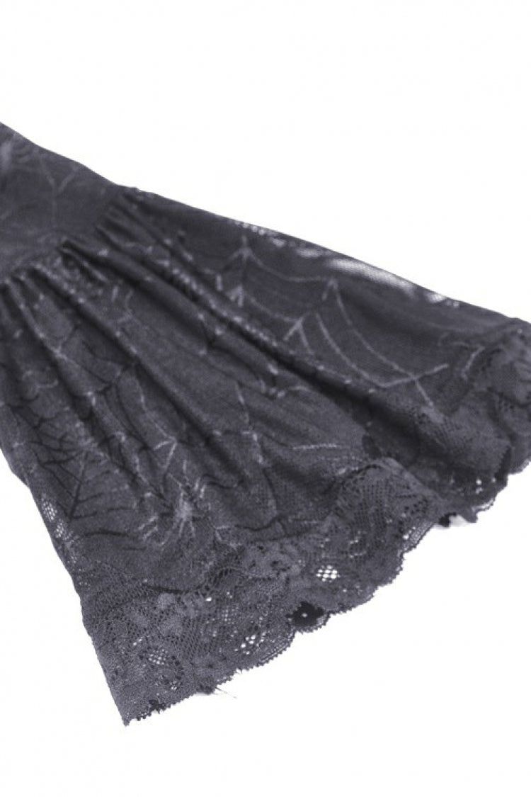 Black Long Puff Sleeves High Low Irregular Multi-Layered Lace Women's Gothic Velvet Dress - Product - 16