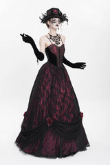 Red Jacquard Embroidery Floral Beaded Women's Gothic Long Slip Dress - Product - 6