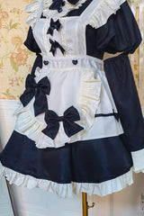 Black/White Short Sleeves Ruffle Bowknot Lace Plus Size Sweet Maid Short Lolita Dress - Product - 6