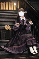 Black [Witch Academy] Double-Layered Ruffle Embroidery Bowknot Mesh Sweet Elegant Lolita Jumper Dress - Product - 9
