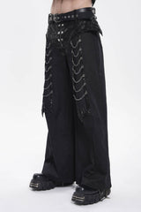 Black Spliced Studded Zippered Chain-Decorated Men's Punk Cool Pants - Product - 8