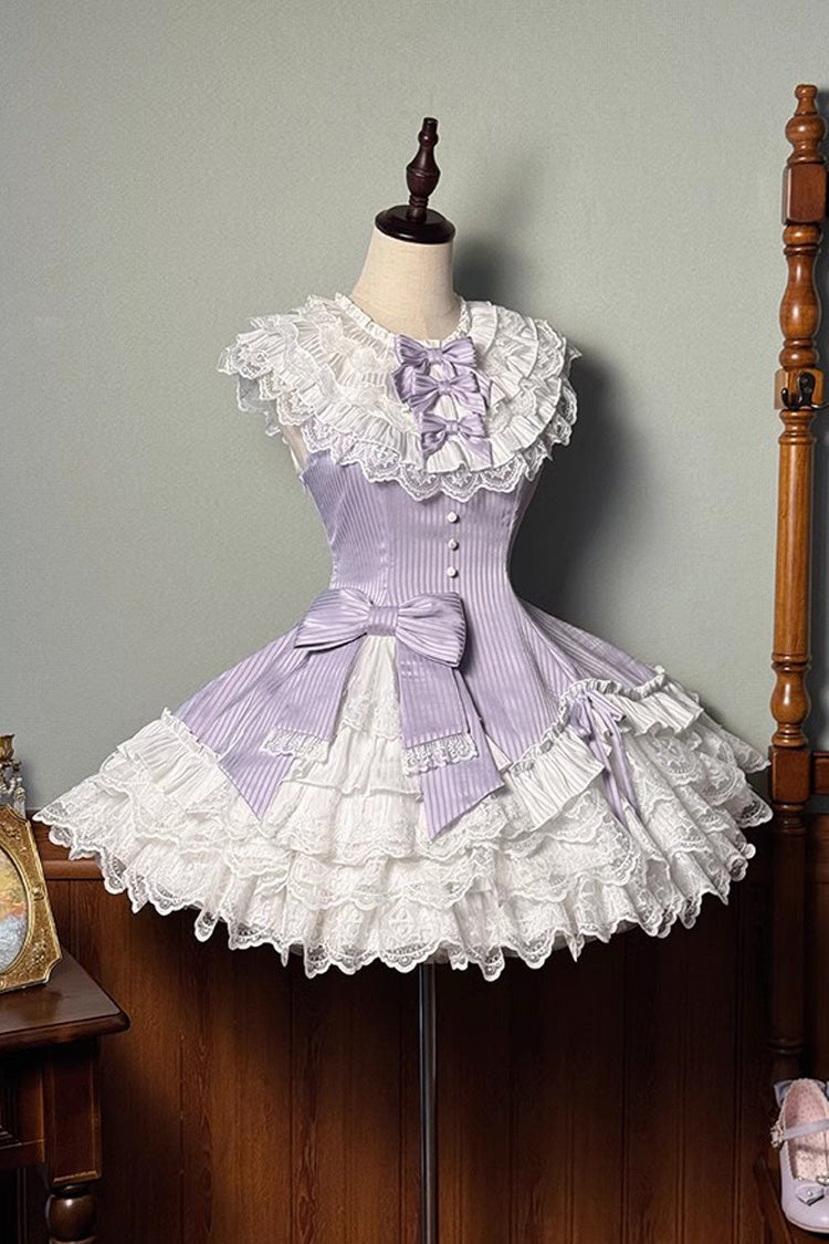 Purple [Miss Tsundere] Sleeveless Multi-Layered Ruffle Bowknot Lace Asymmetric Sweet Princess Lolita Dress - Purple - 1