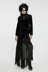 Black Swallow-tailed Velvet Long Sleeves Women's Gothic Jacket - Product - 7