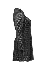 Black Front Chest Hollow-Out Decals Long Sleeve Back Waist Lace-Up Plus Size Mercerized Velvet Print Women's Gothic Dress - Product - 6