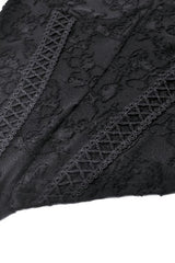 Black Women's Gothic V Collar Long Flared Sleeves Lace Patchwork Blouse - Product - 13