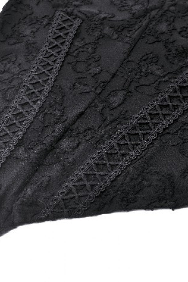 Black Women's Gothic V Collar Long Flared Sleeves Lace Patchwork Blouse - Product - 13