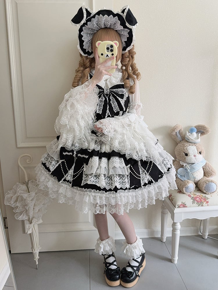 Black Hanayome Lolita dress layered skirt detail