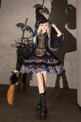 Black [Astrology Cat] Long Sleeves Double-Layered Print Ruffle Lace Gothic Lolita Dress - Product - 9