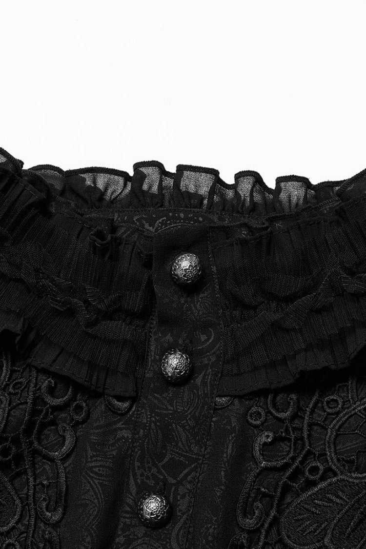 Black Stand Collar Ruffle Floral Embroidery Mens Gothic Blouse - Product - 5