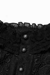Black Stand Collar Ruffle Floral Embroidery Mens Gothic Blouse - Product - 5