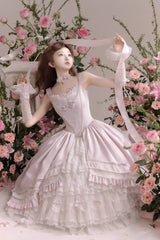 Pink [Promise of the Rose] Multi-Layered Ruffled Hanayome Open-Front Bow Sweet Gorgeous Lolita Jsk Dress Set - Product - 10