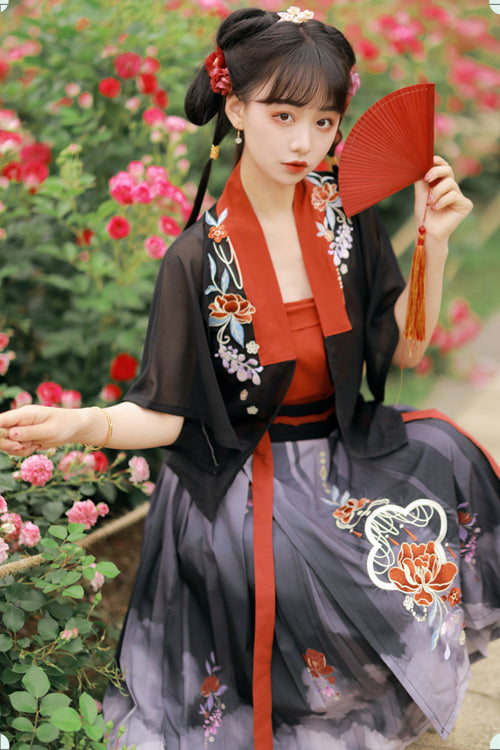 Black Chinese Style Song Dynasty Spring And Summer Three Piece Sweet Hanfu Dress - Product - 3