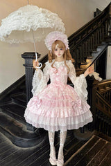 Pink [Dream-Sinking Pearl Veil] Doll-Style Sleeveless Multi-Layered Ruffled Bow Lace Daily Sweet Lolita Dress - Product - 2
