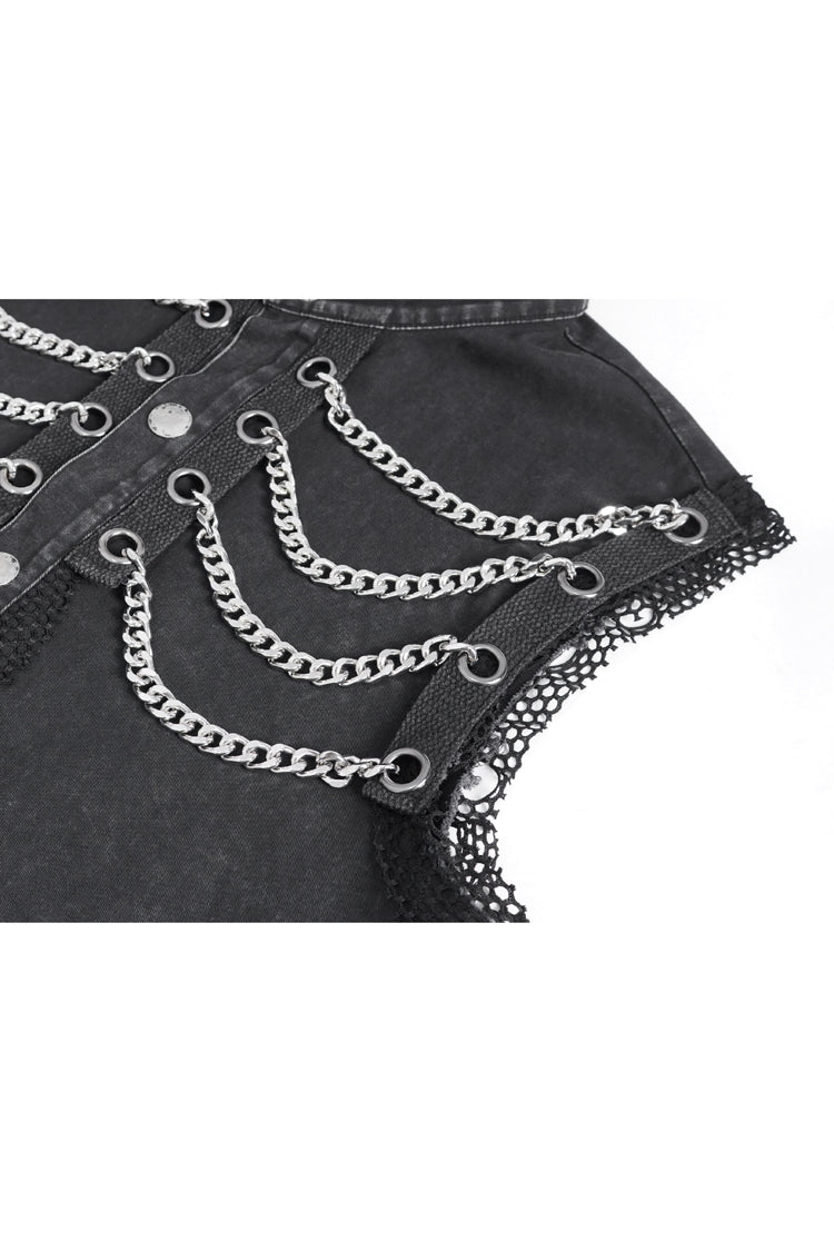 Black Lapel Collar Sleeveless Slim Men's Punk Vest - Product - 9