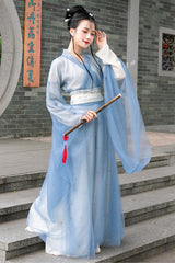 Blue Chinese Style School Sweet Hanfu Dress - Product - 2