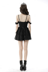 Dark Red Off Shoulder Lace-Up Double-Layered Floral Lace Women's Gothic Sexy Slip Dress - Product - 4
