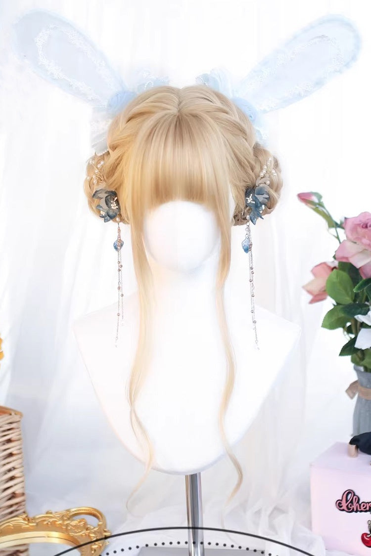 Almond Blonde Long Wavy Blunt Bangs Daily Sweet Lolita Wig - Product - 4