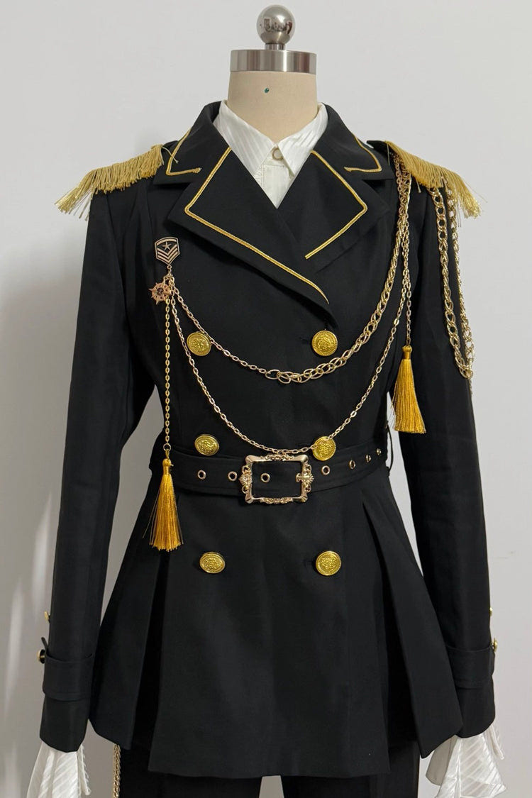 Black Lapel Collar Long Sleeves Ouji Military Prince Handsome Lolita Suit Coat - Black - 1