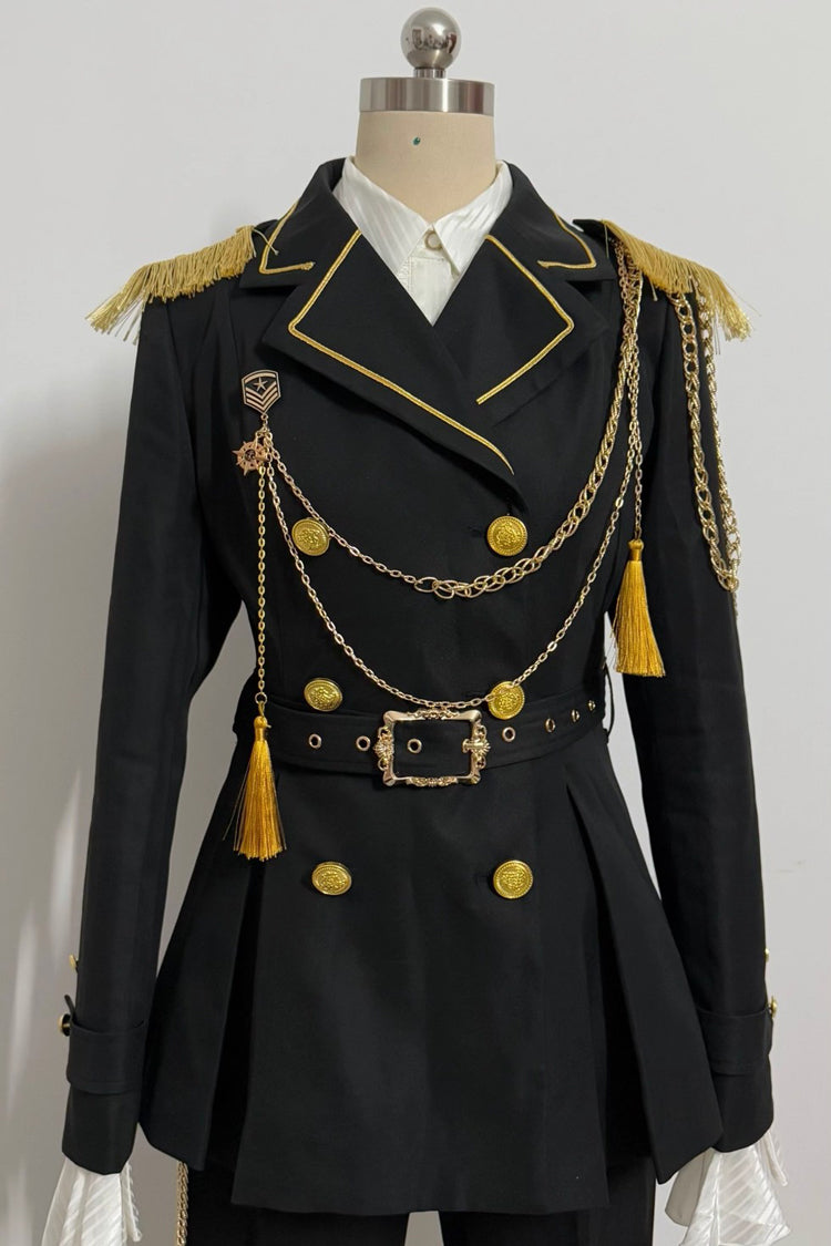 Black Lapel Collar Long Sleeves Ouji Military Prince Handsome Lolita Suit Coat - Black - 1