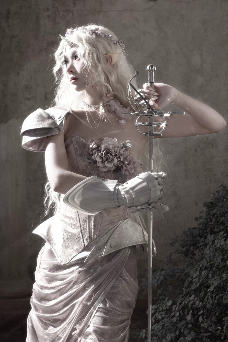 Pink [Moonlight Beast Spirit] Elf-style One-shoulder Printed 3D Floral Asymmetric Fishbone Sweet Corset - Product - 2