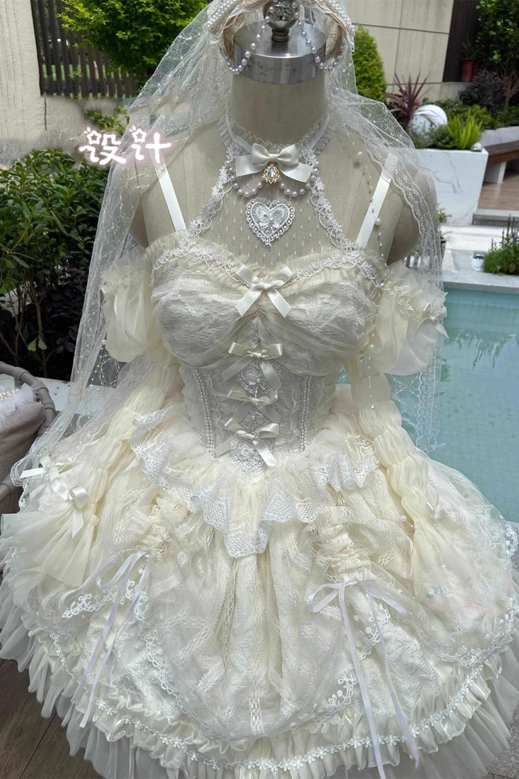 Ivory Ballet Dream Halterneck Ruffle Bowknot Lace Mesh Sweet Lolita Dress - Product - 6