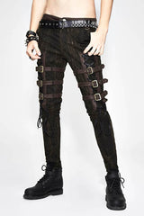 Brown Steampunk Multi Loops Embroider Lace Up Mens Pants - Brown - 1