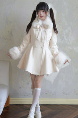 Apricot Double-Breasted Long Sleeves Bowknot Japanese Sweet Lolita Coat - Product - 4
