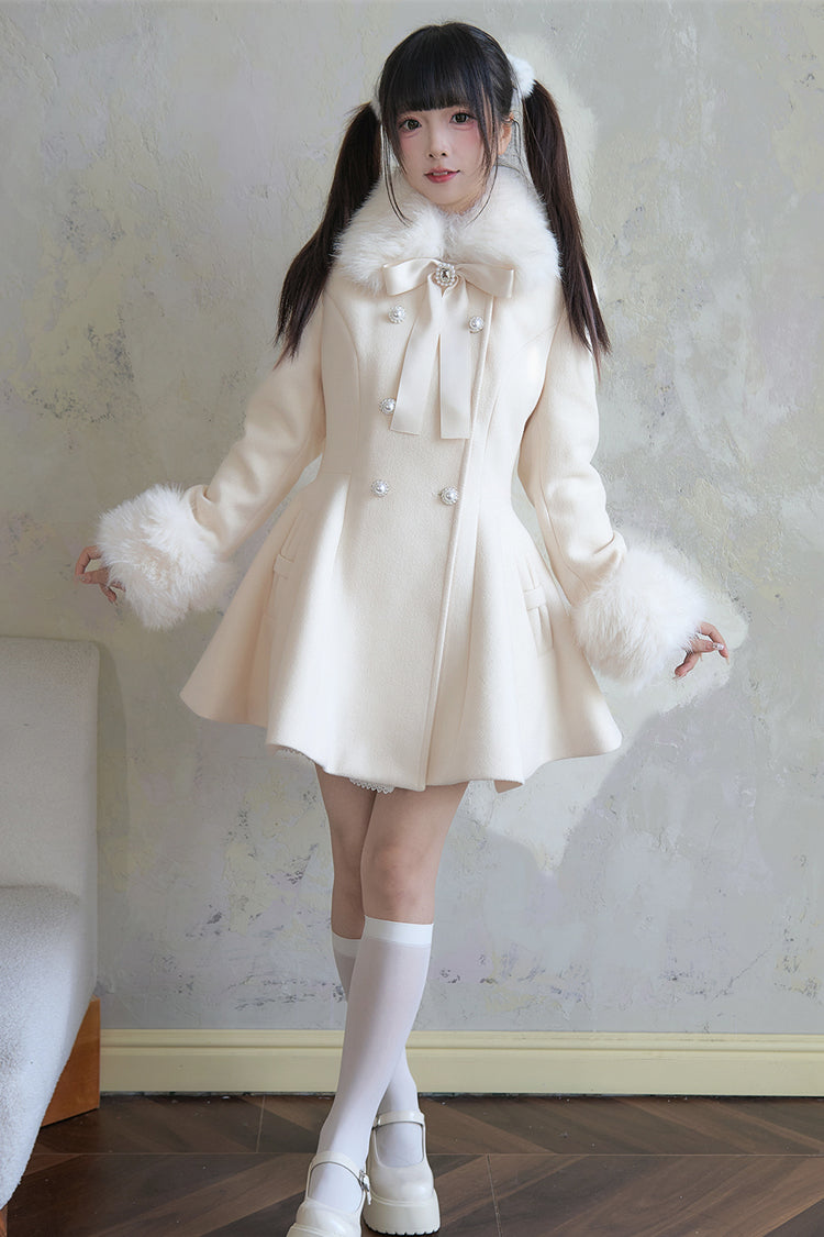 Apricot Double-Breasted Long Sleeves Bowknot Japanese Sweet Lolita Coat - Product - 4
